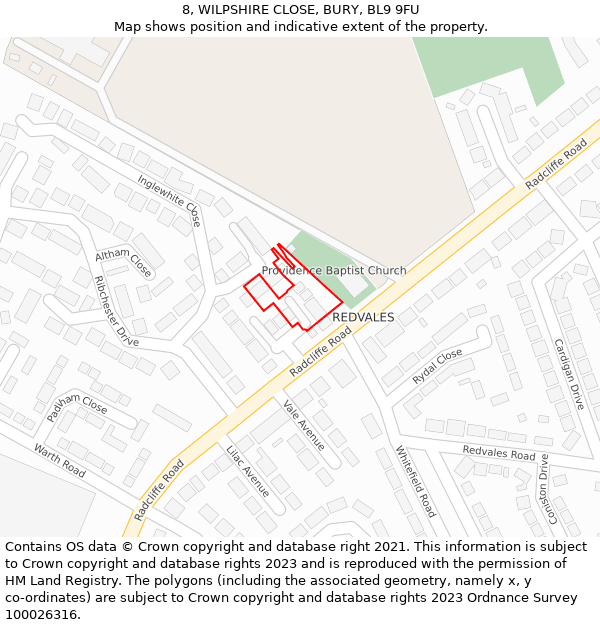 8, WILPSHIRE CLOSE, BURY, BL9 9FU: Location map and indicative extent of plot