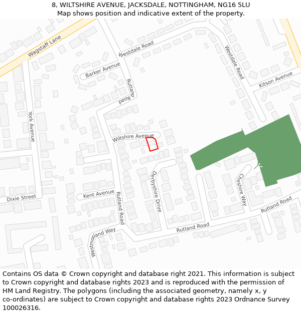 8, WILTSHIRE AVENUE, JACKSDALE, NOTTINGHAM, NG16 5LU: Location map and indicative extent of plot