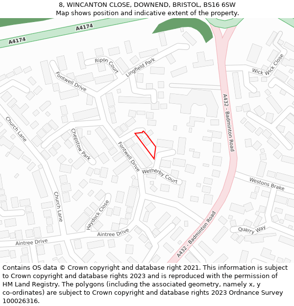 8, WINCANTON CLOSE, DOWNEND, BRISTOL, BS16 6SW: Location map and indicative extent of plot