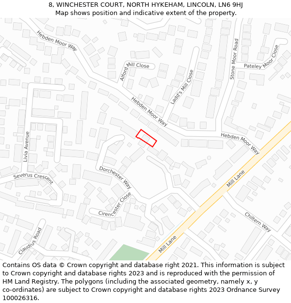 8, WINCHESTER COURT, NORTH HYKEHAM, LINCOLN, LN6 9HJ: Location map and indicative extent of plot