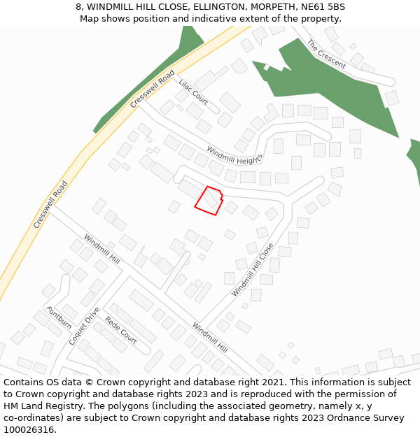 8, WINDMILL HILL CLOSE, ELLINGTON, MORPETH, NE61 5BS: Location map and indicative extent of plot