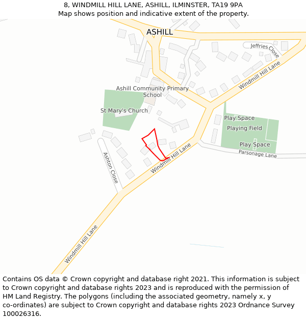 8, WINDMILL HILL LANE, ASHILL, ILMINSTER, TA19 9PA: Location map and indicative extent of plot