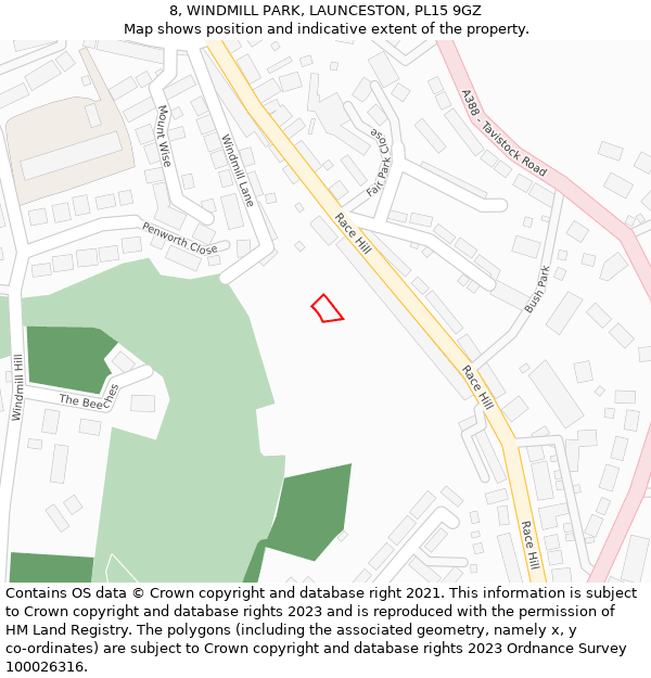 8, WINDMILL PARK, LAUNCESTON, PL15 9GZ: Location map and indicative extent of plot