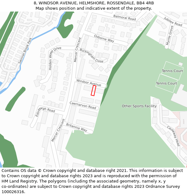 8, WINDSOR AVENUE, HELMSHORE, ROSSENDALE, BB4 4RB: Location map and indicative extent of plot