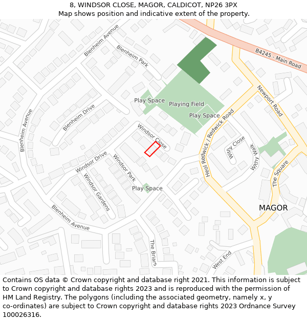 8, WINDSOR CLOSE, MAGOR, CALDICOT, NP26 3PX: Location map and indicative extent of plot