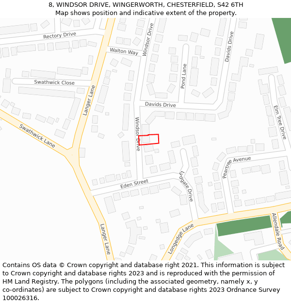 8, WINDSOR DRIVE, WINGERWORTH, CHESTERFIELD, S42 6TH: Location map and indicative extent of plot