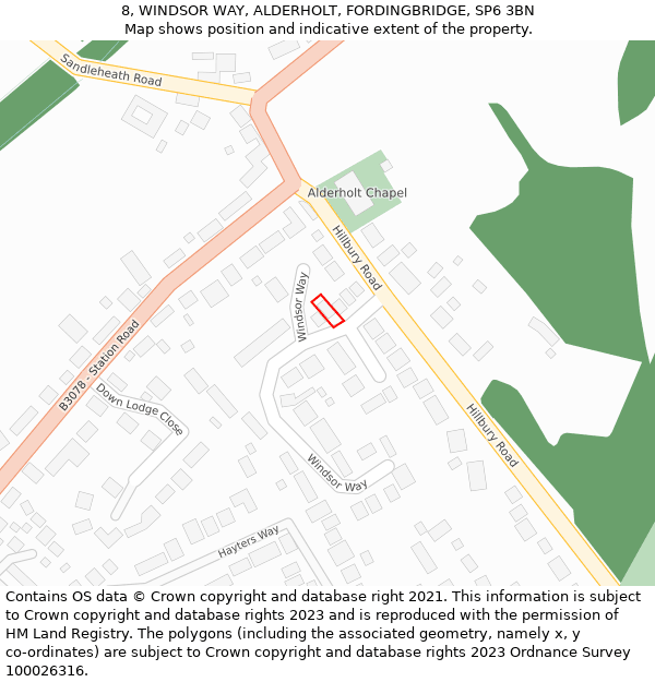 8, WINDSOR WAY, ALDERHOLT, FORDINGBRIDGE, SP6 3BN: Location map and indicative extent of plot