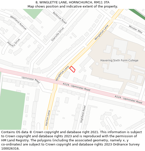 8, WINGLETYE LANE, HORNCHURCH, RM11 3TA: Location map and indicative extent of plot