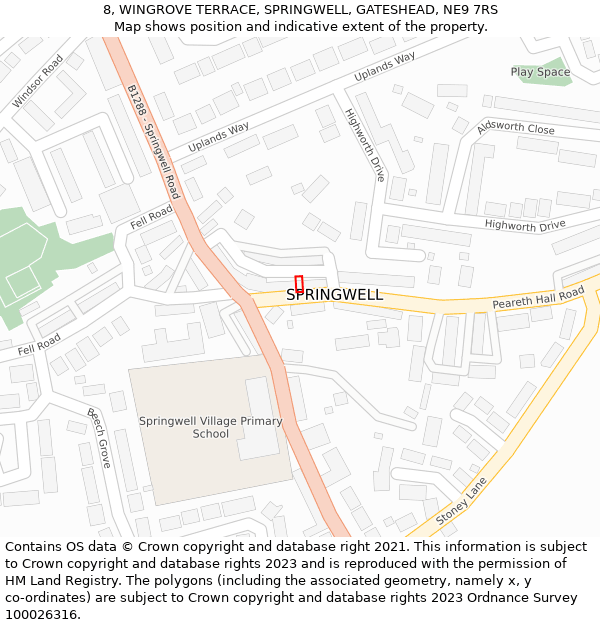 8, WINGROVE TERRACE, SPRINGWELL, GATESHEAD, NE9 7RS: Location map and indicative extent of plot