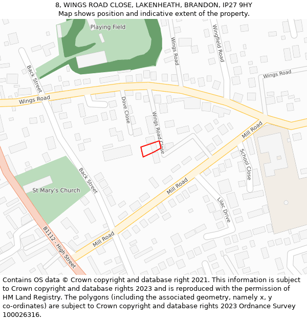 8, WINGS ROAD CLOSE, LAKENHEATH, BRANDON, IP27 9HY: Location map and indicative extent of plot