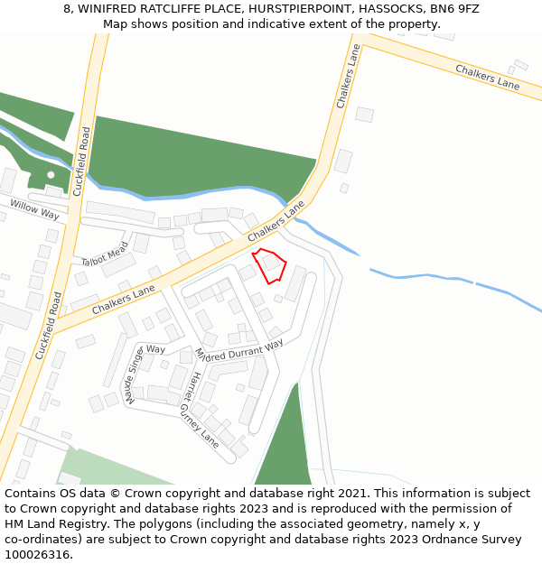 8, WINIFRED RATCLIFFE PLACE, HURSTPIERPOINT, HASSOCKS, BN6 9FZ: Location map and indicative extent of plot