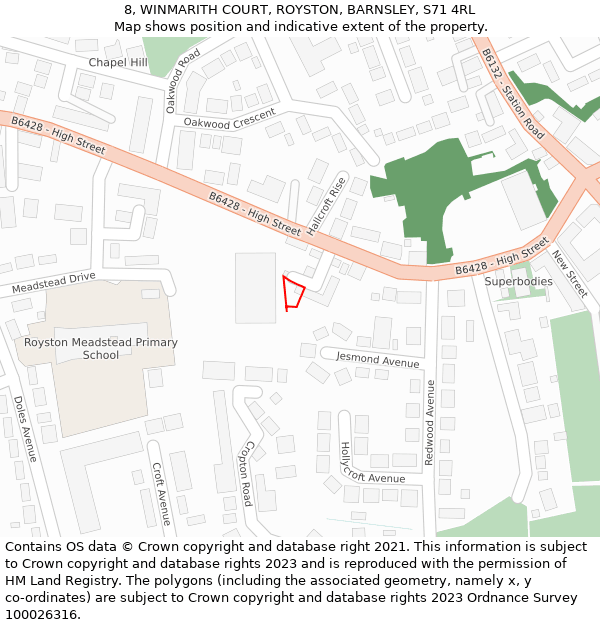 8, WINMARITH COURT, ROYSTON, BARNSLEY, S71 4RL: Location map and indicative extent of plot