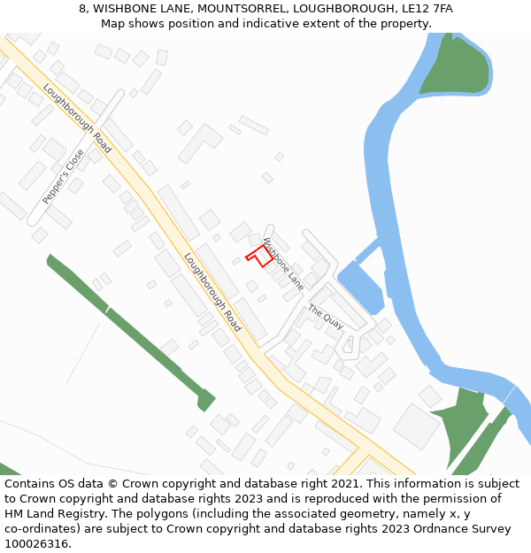8, WISHBONE LANE, MOUNTSORREL, LOUGHBOROUGH, LE12 7FA: Location map and indicative extent of plot