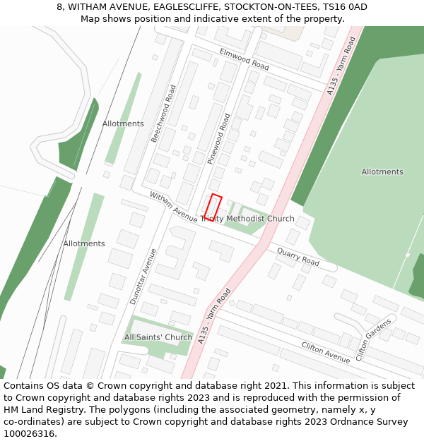 8, WITHAM AVENUE, EAGLESCLIFFE, STOCKTON-ON-TEES, TS16 0AD: Location map and indicative extent of plot