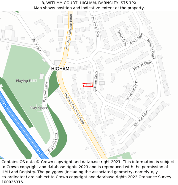 8, WITHAM COURT, HIGHAM, BARNSLEY, S75 1PX: Location map and indicative extent of plot