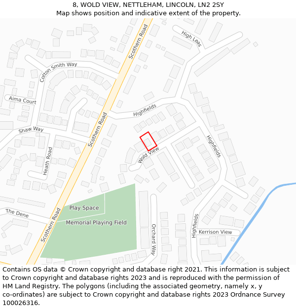 8, WOLD VIEW, NETTLEHAM, LINCOLN, LN2 2SY: Location map and indicative extent of plot