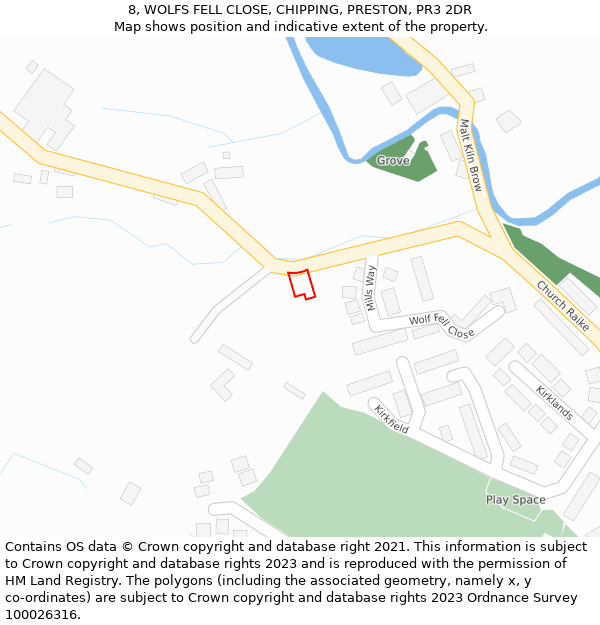 8, WOLFS FELL CLOSE, CHIPPING, PRESTON, PR3 2DR: Location map and indicative extent of plot