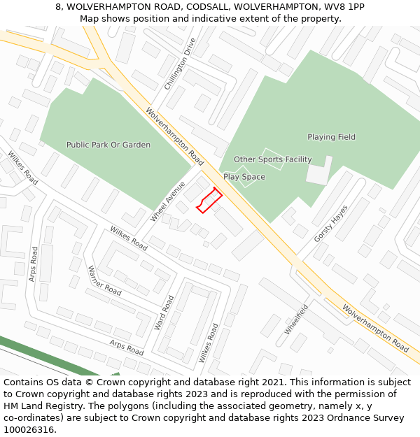 8, WOLVERHAMPTON ROAD, CODSALL, WOLVERHAMPTON, WV8 1PP: Location map and indicative extent of plot