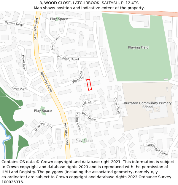 8, WOOD CLOSE, LATCHBROOK, SALTASH, PL12 4TS: Location map and indicative extent of plot