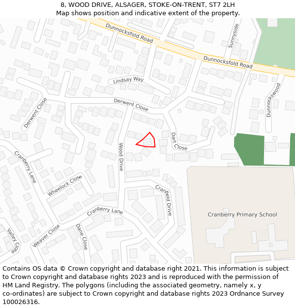 8, WOOD DRIVE, ALSAGER, STOKE-ON-TRENT, ST7 2LH: Location map and indicative extent of plot
