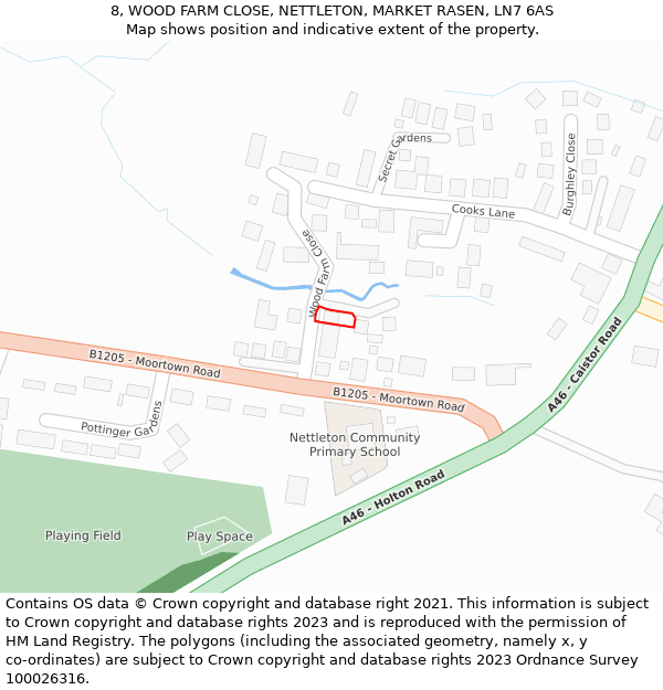 8, WOOD FARM CLOSE, NETTLETON, MARKET RASEN, LN7 6AS: Location map and indicative extent of plot