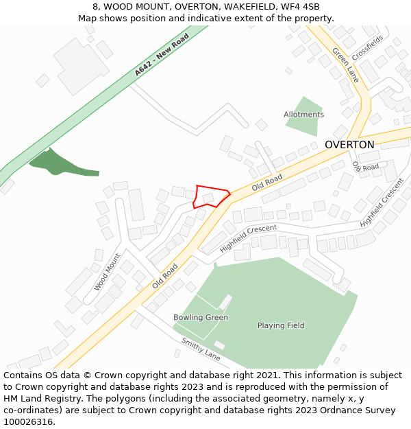 8, WOOD MOUNT, OVERTON, WAKEFIELD, WF4 4SB: Location map and indicative extent of plot