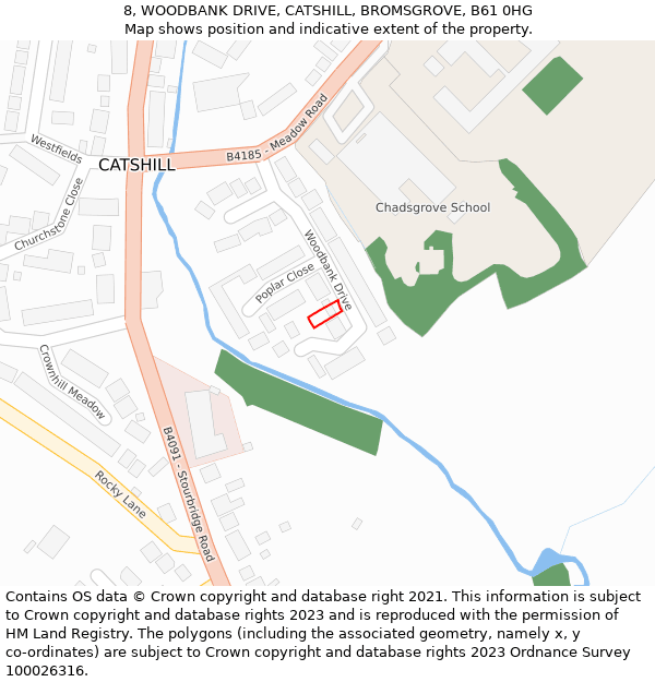 8, WOODBANK DRIVE, CATSHILL, BROMSGROVE, B61 0HG: Location map and indicative extent of plot
