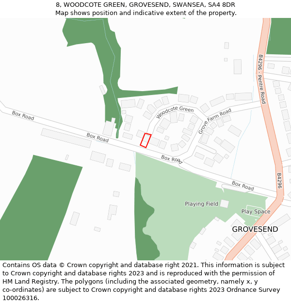 8, WOODCOTE GREEN, GROVESEND, SWANSEA, SA4 8DR: Location map and indicative extent of plot