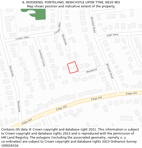 8, WOODEND, PONTELAND, NEWCASTLE UPON TYNE, NE20 9ES: Location map and indicative extent of plot