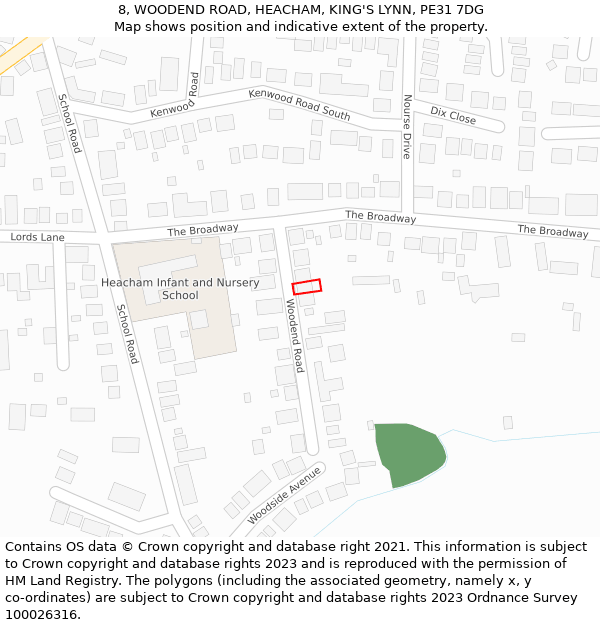 8, WOODEND ROAD, HEACHAM, KING'S LYNN, PE31 7DG: Location map and indicative extent of plot