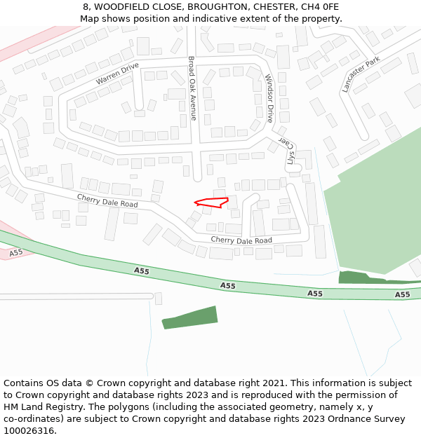 8, WOODFIELD CLOSE, BROUGHTON, CHESTER, CH4 0FE: Location map and indicative extent of plot