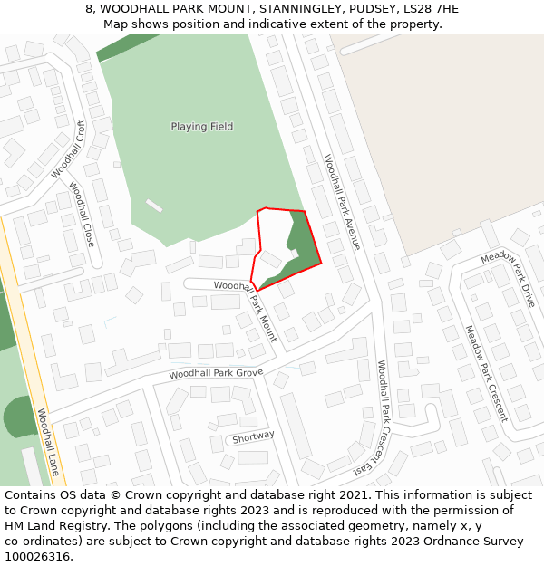 8, WOODHALL PARK MOUNT, STANNINGLEY, PUDSEY, LS28 7HE: Location map and indicative extent of plot