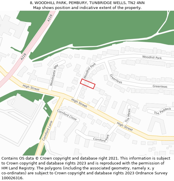 8, WOODHILL PARK, PEMBURY, TUNBRIDGE WELLS, TN2 4NN: Location map and indicative extent of plot