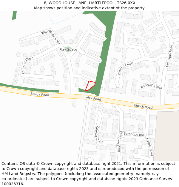 8, WOODHOUSE LANE, HARTLEPOOL, TS26 0XX: Location map and indicative extent of plot