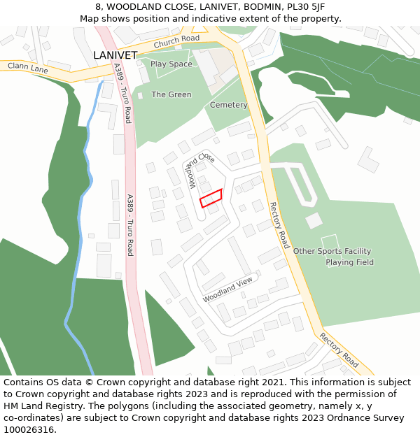 8, WOODLAND CLOSE, LANIVET, BODMIN, PL30 5JF: Location map and indicative extent of plot