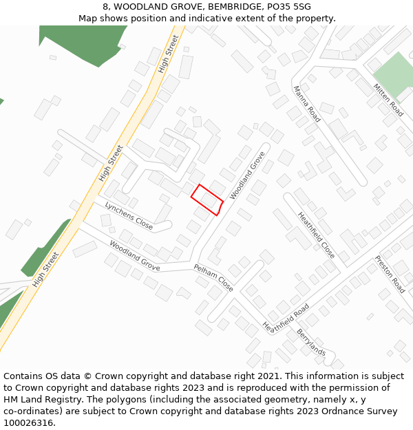8, WOODLAND GROVE, BEMBRIDGE, PO35 5SG: Location map and indicative extent of plot