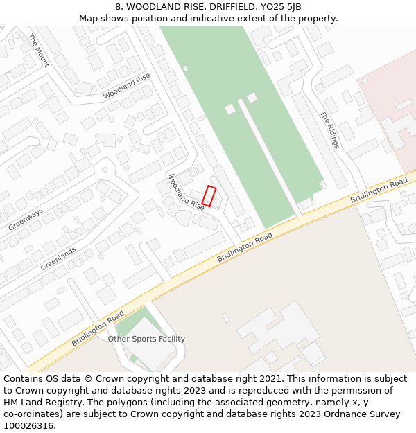 8, WOODLAND RISE, DRIFFIELD, YO25 5JB: Location map and indicative extent of plot