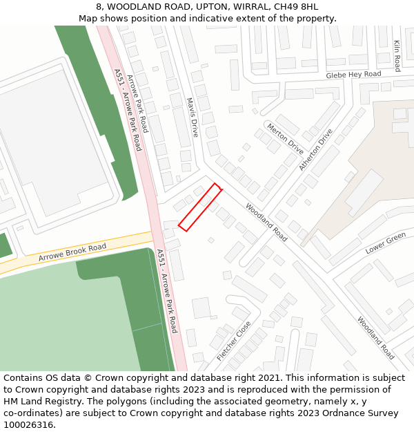 8, WOODLAND ROAD, UPTON, WIRRAL, CH49 8HL: Location map and indicative extent of plot