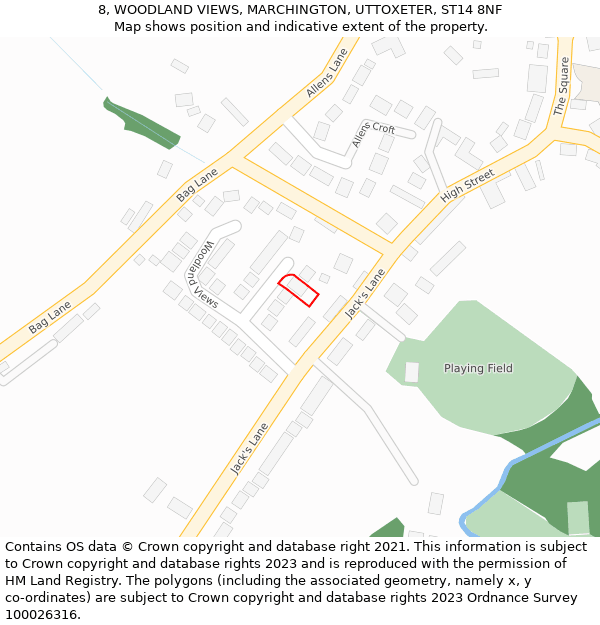 8, WOODLAND VIEWS, MARCHINGTON, UTTOXETER, ST14 8NF: Location map and indicative extent of plot