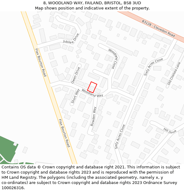 8, WOODLAND WAY, FAILAND, BRISTOL, BS8 3UD: Location map and indicative extent of plot