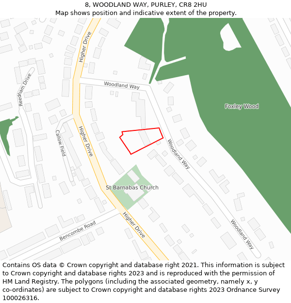 8, WOODLAND WAY, PURLEY, CR8 2HU: Location map and indicative extent of plot