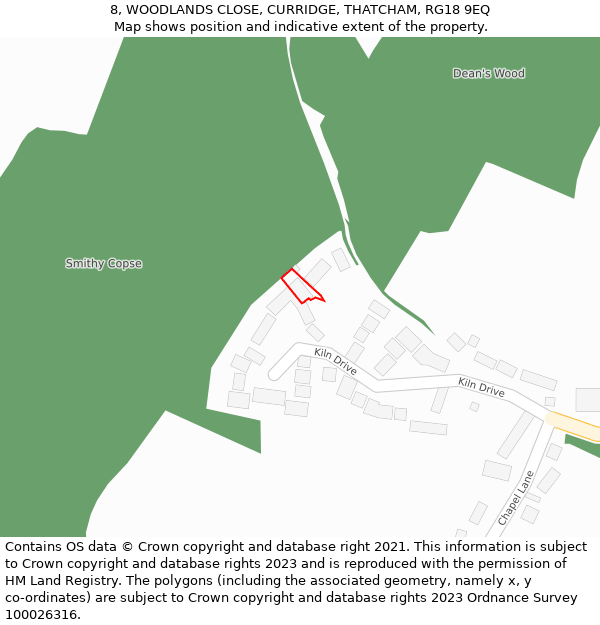 8, WOODLANDS CLOSE, CURRIDGE, THATCHAM, RG18 9EQ: Location map and indicative extent of plot