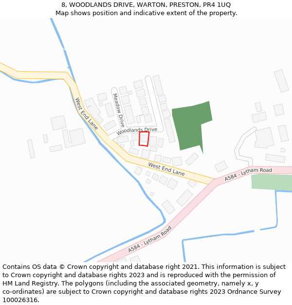 8, WOODLANDS DRIVE, WARTON, PRESTON, PR4 1UQ: Location map and indicative extent of plot