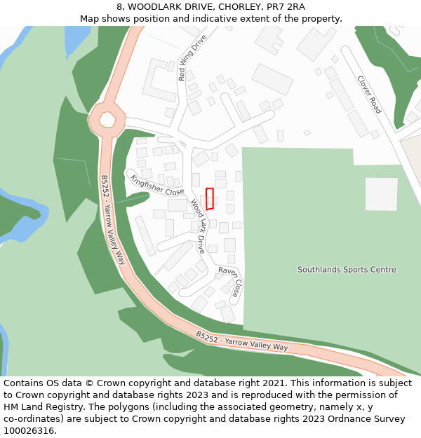 8, WOODLARK DRIVE, CHORLEY, PR7 2RA: Location map and indicative extent of plot