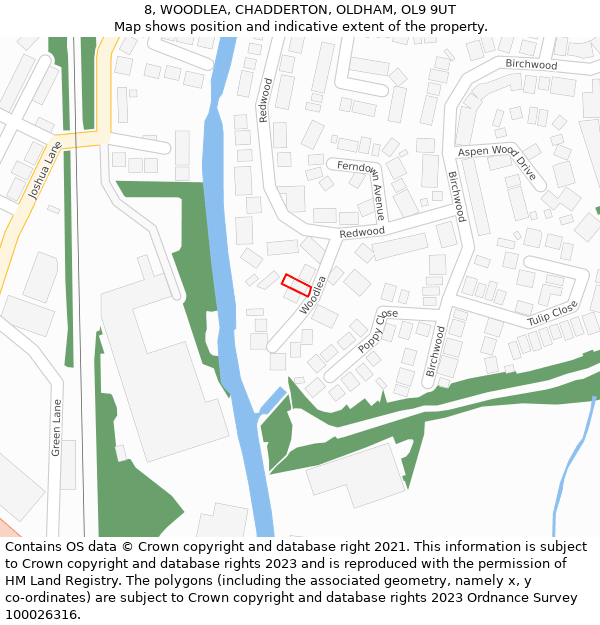 8, WOODLEA, CHADDERTON, OLDHAM, OL9 9UT: Location map and indicative extent of plot