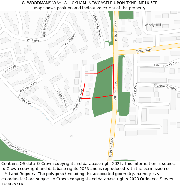 8, WOODMANS WAY, WHICKHAM, NEWCASTLE UPON TYNE, NE16 5TR: Location map and indicative extent of plot