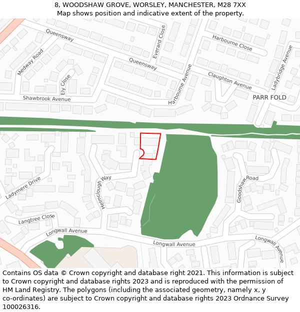 8, WOODSHAW GROVE, WORSLEY, MANCHESTER, M28 7XX: Location map and indicative extent of plot