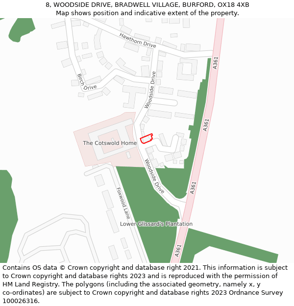 8, WOODSIDE DRIVE, BRADWELL VILLAGE, BURFORD, OX18 4XB: Location map and indicative extent of plot