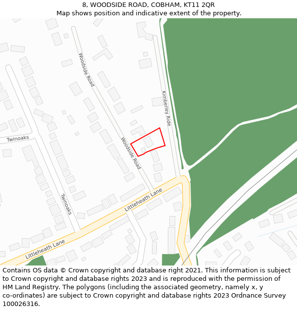 8, WOODSIDE ROAD, COBHAM, KT11 2QR: Location map and indicative extent of plot