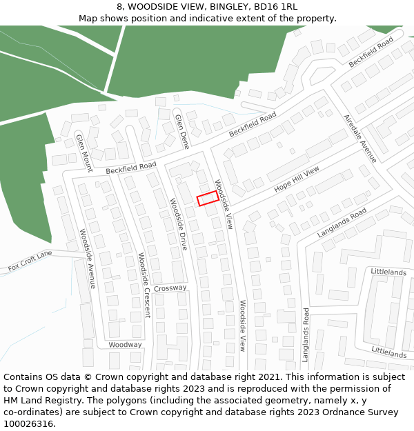 8, WOODSIDE VIEW, BINGLEY, BD16 1RL: Location map and indicative extent of plot